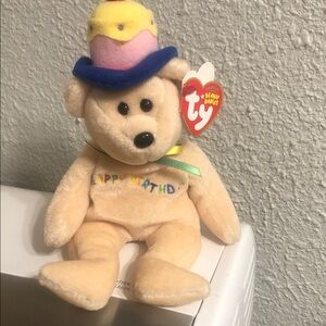 Ty Bear with Colorful Birthday Hat